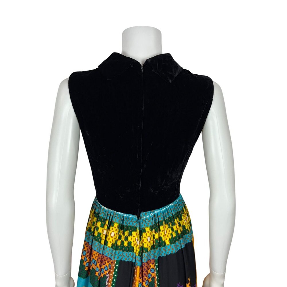 Vintage 60s Jumpsuit Womens XS Multicolored Wide Leg Pants Velvet Hostess Outfit - Picture 12 of 13